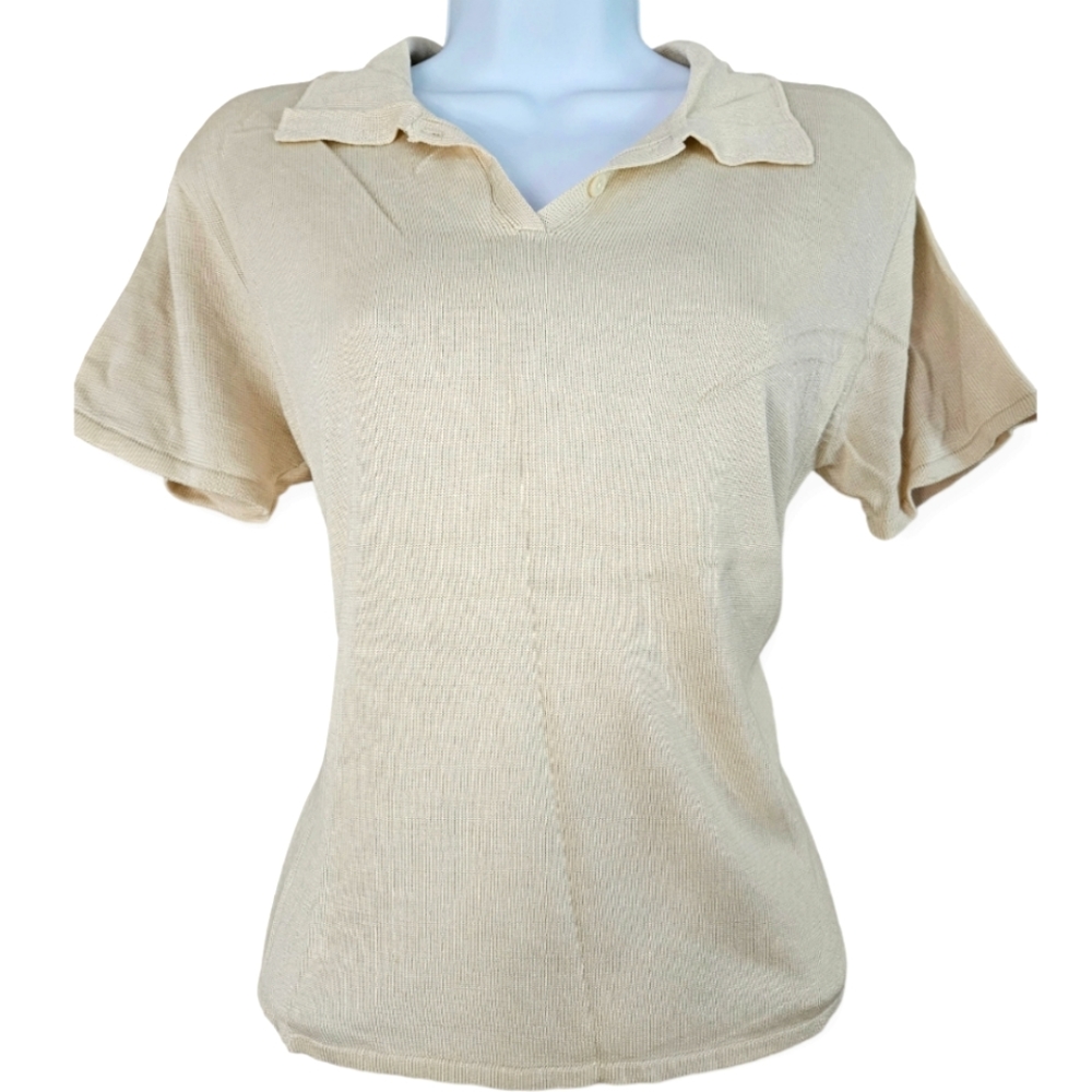 NWOT Banana Republic cream ecru 100% silk polo shirt blouse top Womens Medium